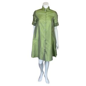 Xacus | Women's Green 100% Silk Button Down Short Sleeve Dress | Size: S